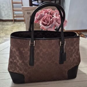 Coach Elegant Brown and Black Women's Tote Bag With Scarf